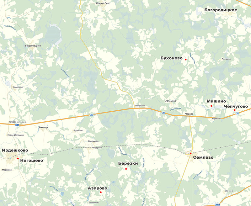 Карта местности, где врач Рябинина-Яворовская была на оккупированной территории